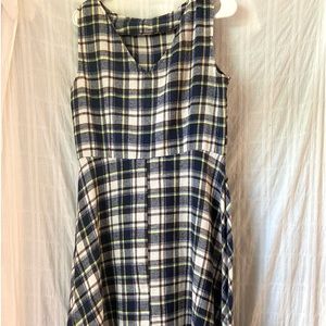 Azbro plaid penifore dress, cream,  blue, yellow,brown SZ  XL